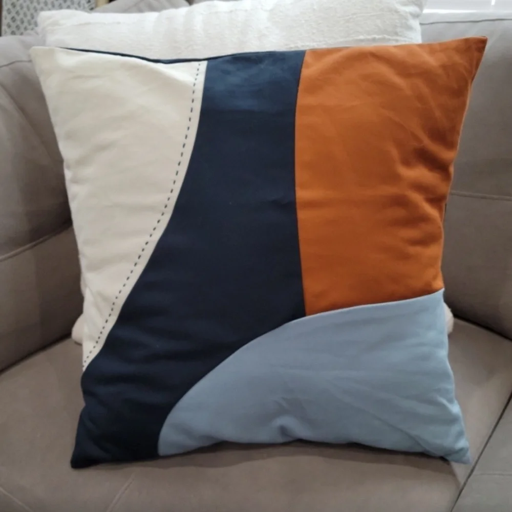 IKEA Pillow Covers Colorblock Navy, Cream, Light Blue, and Pumpkin Orange